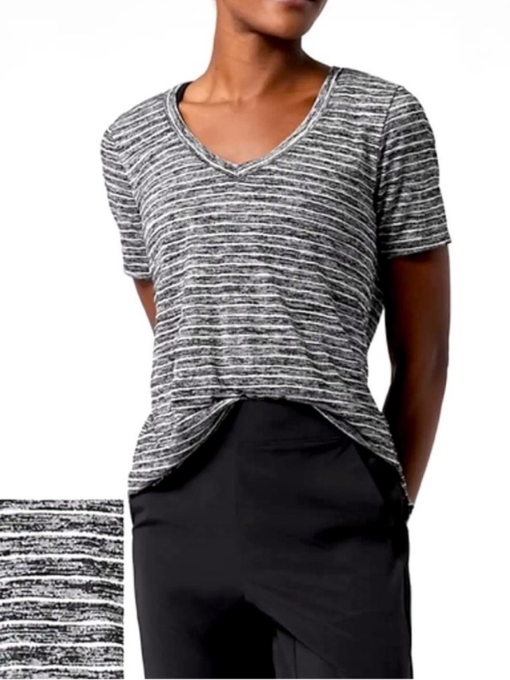 Athleta Breezy Lightweight Striped V-neck Tee Size Small Vacation Casual Modal